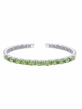 Sterling Silver Peridot Open Cuff Bracelet - Vibrant Green Stones